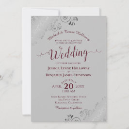 Convites Casamento Formal de Silver Lace Burgundy e Cinzas