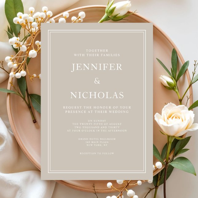 Convites Casamento Formal de Taupe Beige Moderno Elegante (Modern Elegant Formal Taupe Beige Wedding Invitation)