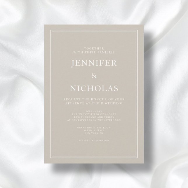 Convites Casamento Formal de Taupe Beige Moderno Elegante (Modern Elegant Formal Taupe Beige Wedding Invitation)