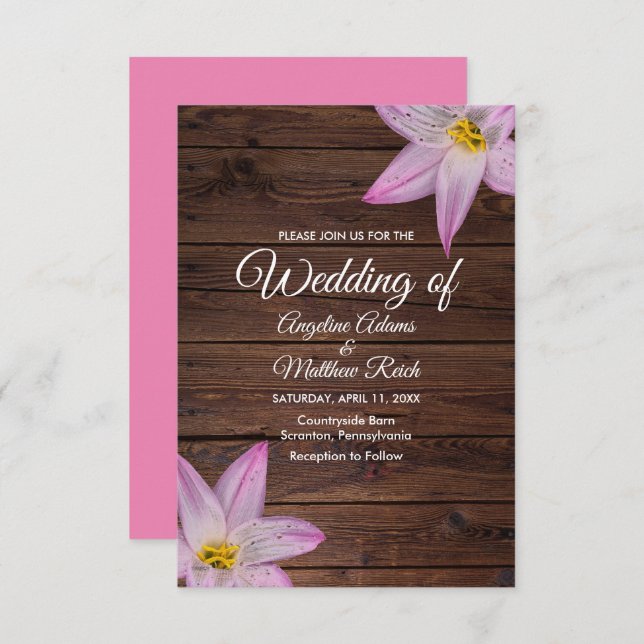 Convites Casamento Formal de Wooden Flores Românticas (Frente/Verso)