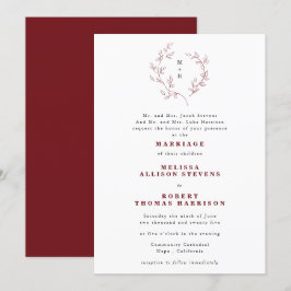Convites Casamento Formal de Wreath com Burgundy e Desenhad