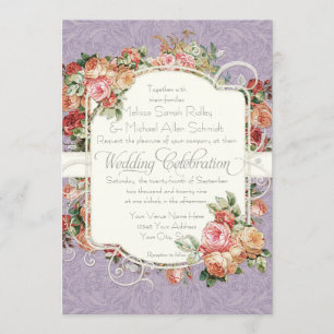 Convites Casamento Formal do Buquê Floral Rosa de Vintage 