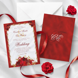 Convites Casamento Formal dos Rosas do Monograma Dourado Ve