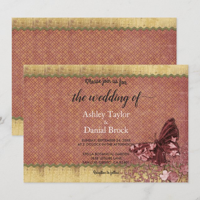 Convites Casamento Formal Dourado da Rosa Chic Burgundy (Frente/Verso)