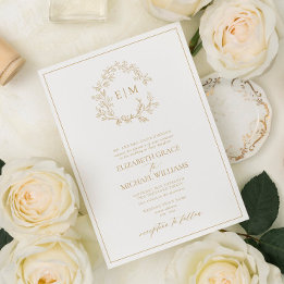 Convites Casamento Formal Dourado de Folha de Crest Monogra