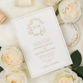 Convites Casamento Formal Dourado de Folha de Crest Monogra