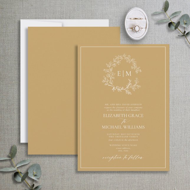 Convites Casamento Formal Dourado de Folha de Crest Monogra (Criador carregado)
