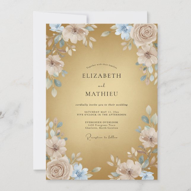 Convites Casamento Formal Dourado Polido (Frente)