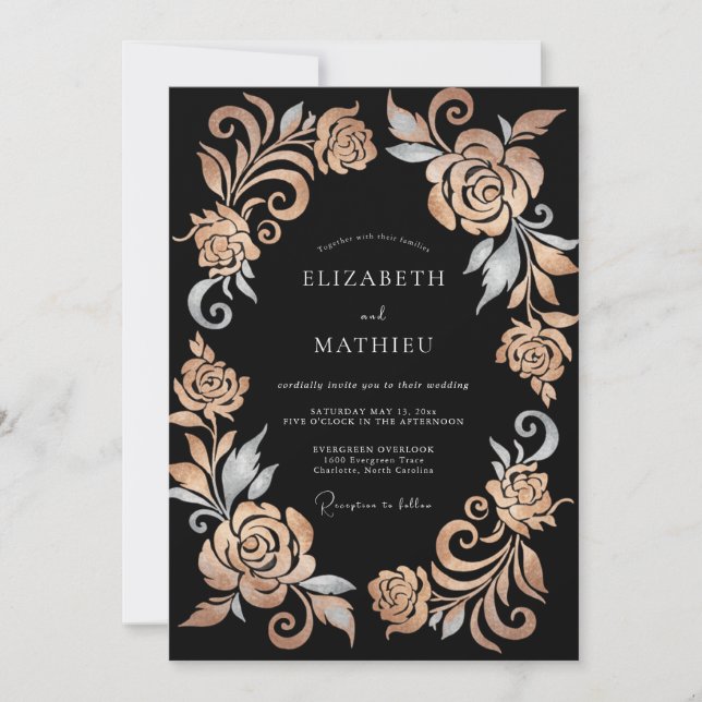 Convites Casamento Formal Dourado Rosado Metálico (Frente)