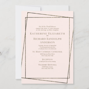 Convites Casamento Formal e Elegante Rosa e Dourado