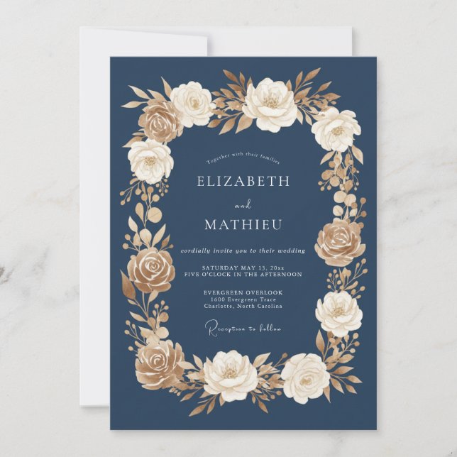 Convites Casamento Formal e Soberbo Azul Naval (Frente)