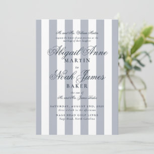 Convites Casamento Formal Elegante Azul Striped