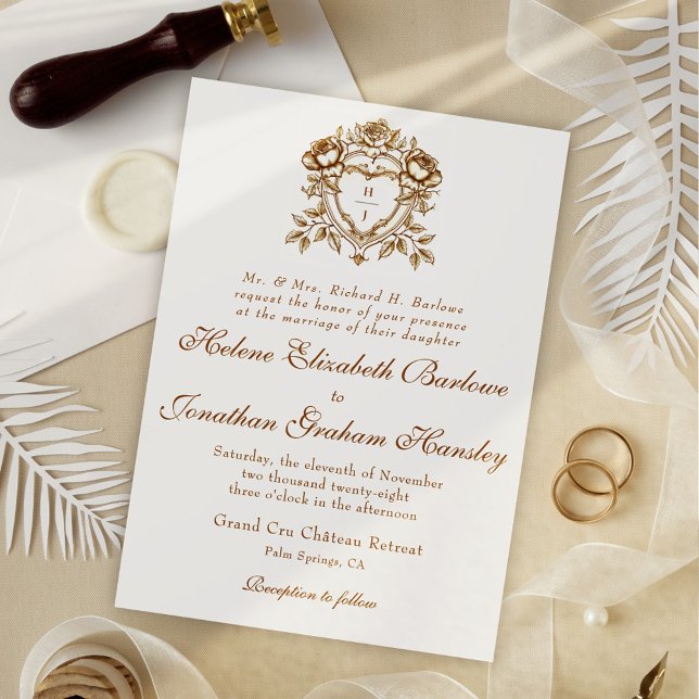 Convites Casamento Formal Elegante De Caligrafia (Formal Elegant Calligraphy Crest Wedding Invitation)