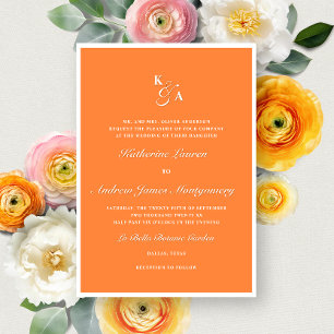 Convites Casamento Formal Elegante De Monograma Laranja Bol