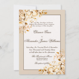 Convites Casamento Formal Elegante Dourado e Ivory Floral
