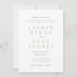 Convites Casamento Formal Elegante em Musgo Verde e Branco