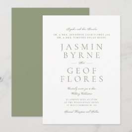 Convites Casamento Formal Elegante em Musgo Verde e Branco