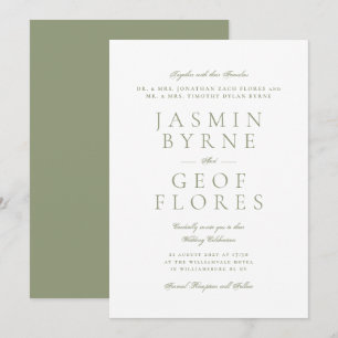 Convites Casamento Formal Elegante em Musgo Verde e Branco