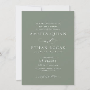 Convites Casamento formal elegante em verde sage claro
