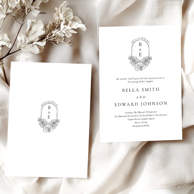 Convites Casamento Formal Elegante Negro Crest (Criador carregado)