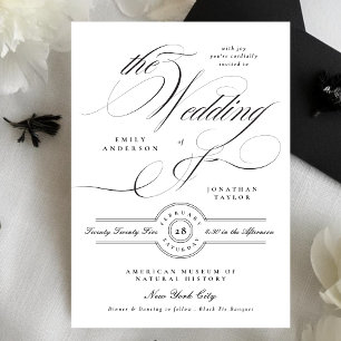 Convites Casamento Formal Elegante Preto Caligrafia Gravata