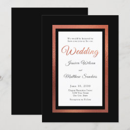 Convites Casamento Formal Elegante Preto e Cobre Moderno