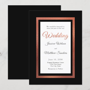 Convites Casamento Formal Elegante Preto e Cobre Moderno