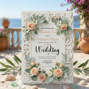 Convites Casamento Formal Floral em Tom de Marfim Impresso