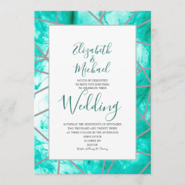 Convites Casamento Formal Geométrico Azul Elegante Aqua