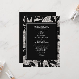 Convites Casamento Formal Glamouroso Preto e Prata