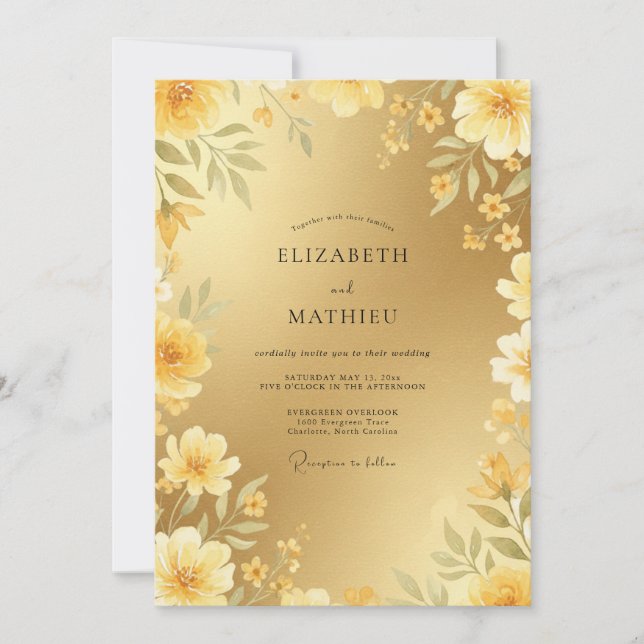Convites Casamento Formal Lustroso Dourado (Frente)