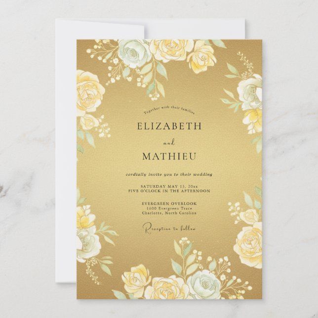 Convites Casamento Formal Luxuoso Dourado (Frente)