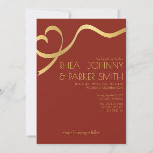 Convites Casamento Formal Marrom e Dourado com Letra Script