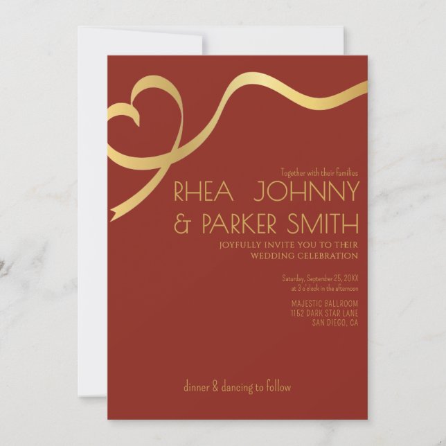 Convites Casamento Formal Marrom e Dourado com Letra Script (Frente)