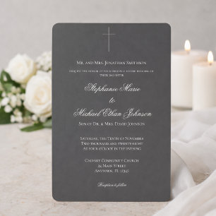 Convites Casamento Formal Minimalista Escuro com Cruz na Ig