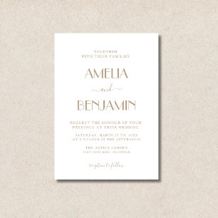 Convites Casamento Formal Minimalista Moderno Elegante Bege