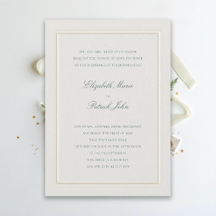 Convites Casamento Formal Moderno Clássico Elevado Verde Ec