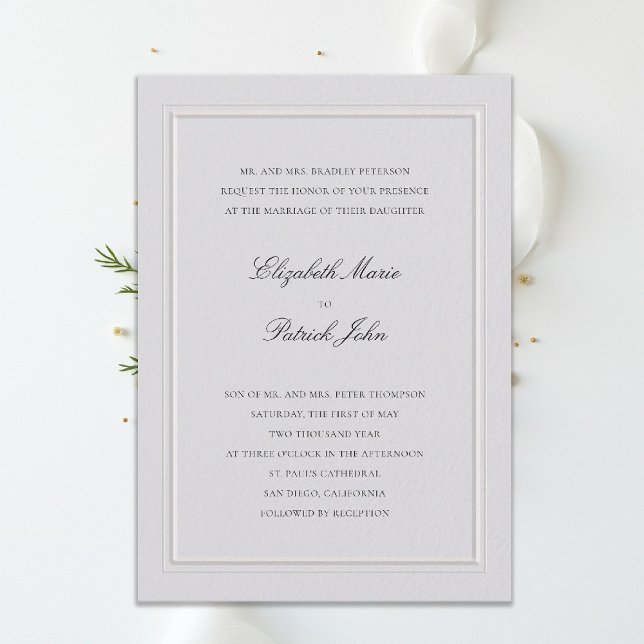 Convites Casamento Formal Moderno Clássico Quadro Elevado M (modern classic wedding invitation double frame elevated ivory formal traditional calligraphy stately)