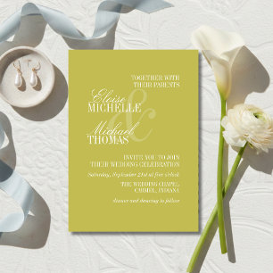 Convites Casamento Formal Moderno em Script Chartreuse