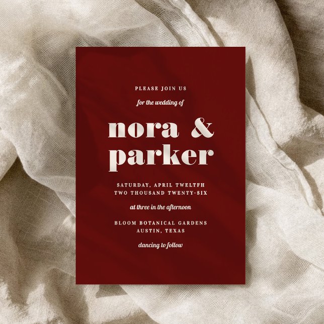 Convites Casamento Formal Moderno Simples em Borgonha e Mar (Burgundy & Ivory Simple Modern Formal Wedding Invitation)