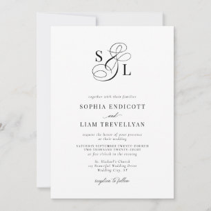 Convites Casamento Formal Monograma de Letra Elegante
