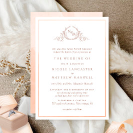 Convites Casamento Formal Monograma Peach Watercolor