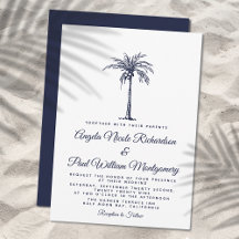 Casamento Formal na Praia com Palmeira Azul Marinh