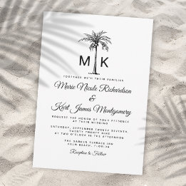 Convites Casamento Formal na Praia com Palmeira Tropical Mo
