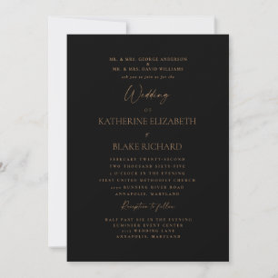 Convites Casamento Formal Pais Texto Preto Dourado
