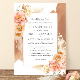 Convites Casamento Formal Peach Floral Terracotta Watercolo
