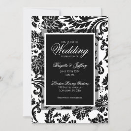 Convites Casamento formal personalizado de damasco preto e