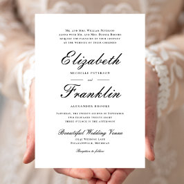 Convites Casamento Formal Preto e Branco de Script de ornam