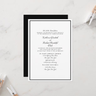 Convites Casamento Formal Preto e Branco Escrito Elegante