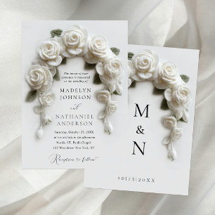 Convites Casamento Formal Romântico com Arco de Rosas Branc